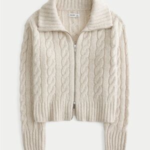 Hollister Comfy Cloud Zip-Up Cable Knit Sweater - Oatmeal
